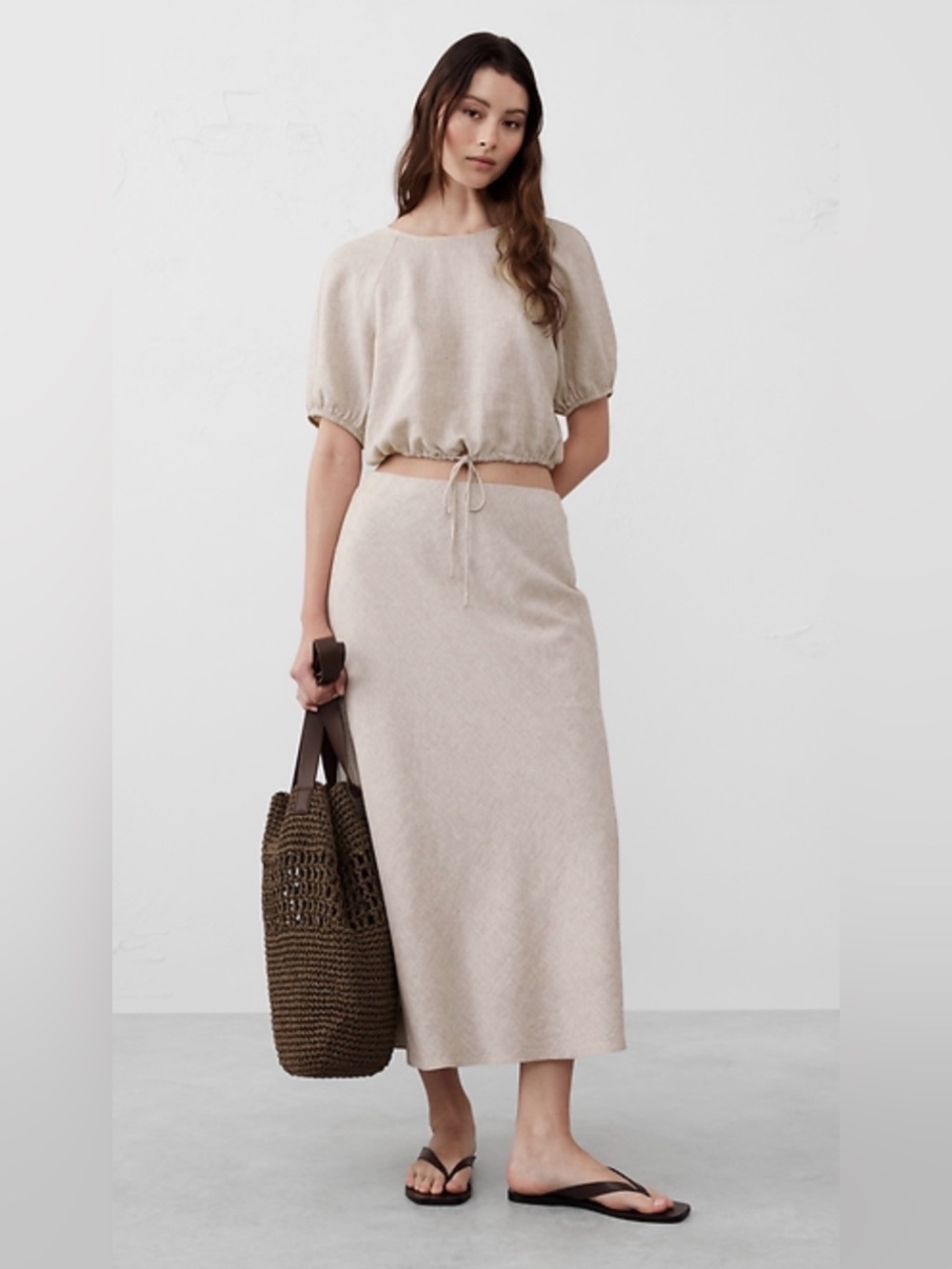 Banana Republic Factory Linen Blend 2-Piece Set Top L Skirt M Beige